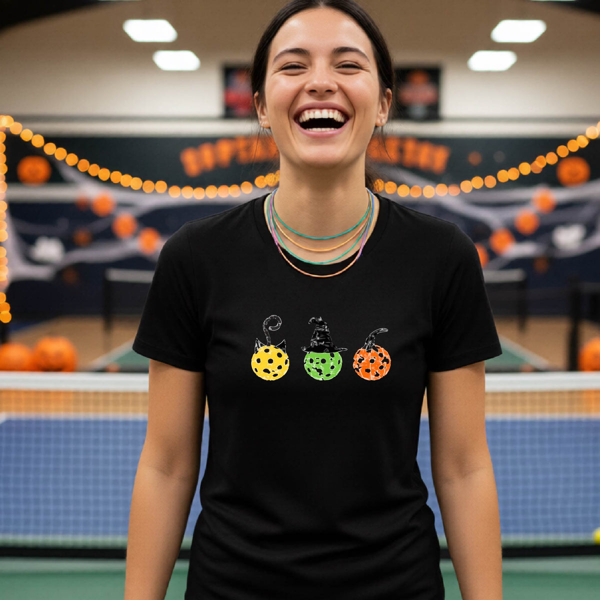 Womens Halloween Pickleball Shirt Funny Pickleball Performance Short-Sleeve T-Shirt Spooky Season Shirt Pickleball Gift