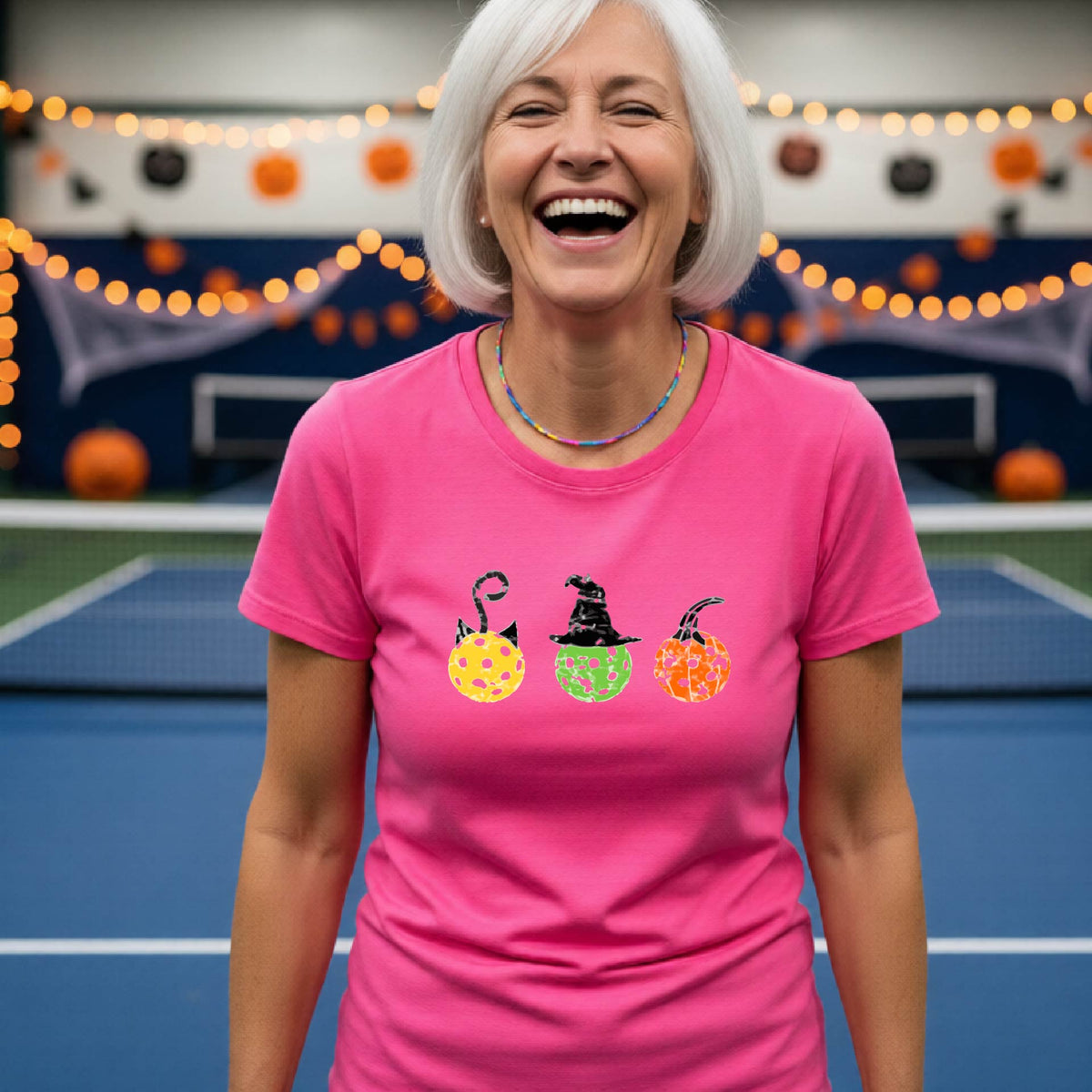 Womens Halloween Pickleball Shirt Funny Pickleball Performance Short-Sleeve T-Shirt Spooky Season Shirt Pickleball Gift