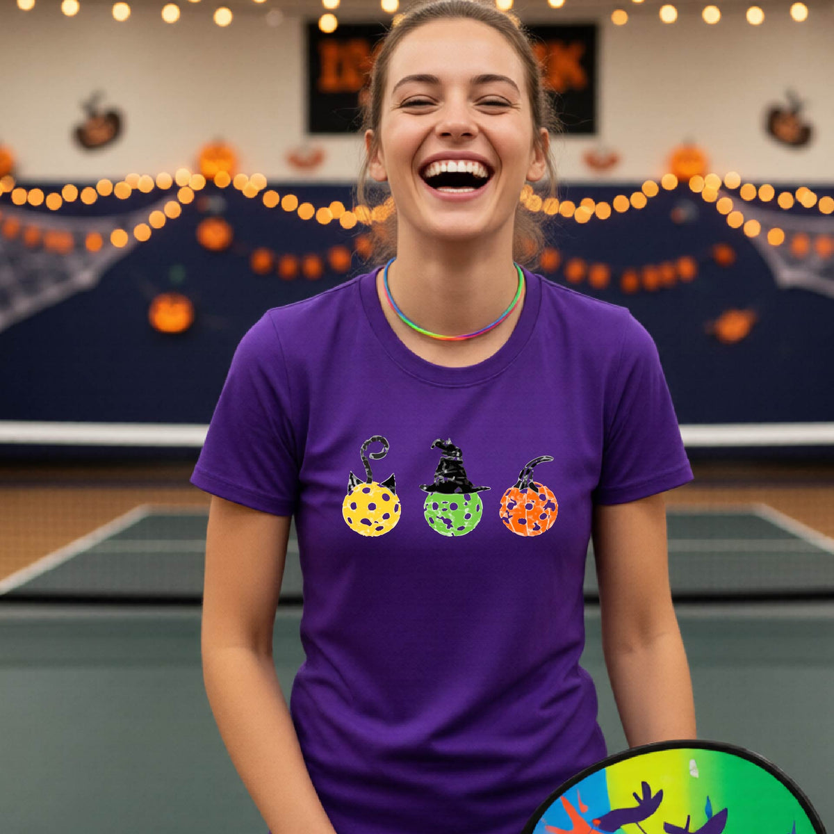 Womens Halloween Pickleball Shirt Funny Pickleball Performance Short-Sleeve T-Shirt Spooky Season Shirt Pickleball Gift