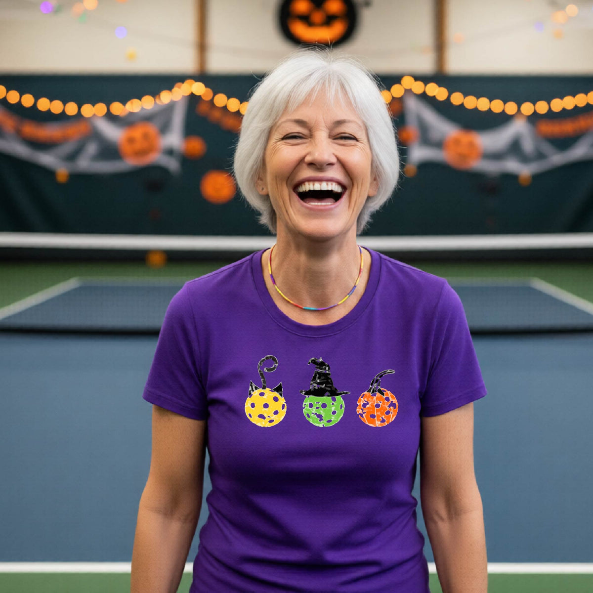 Womens Halloween Pickleball Shirt Funny Pickleball Performance Short-Sleeve T-Shirt Spooky Season Shirt Pickleball Gift