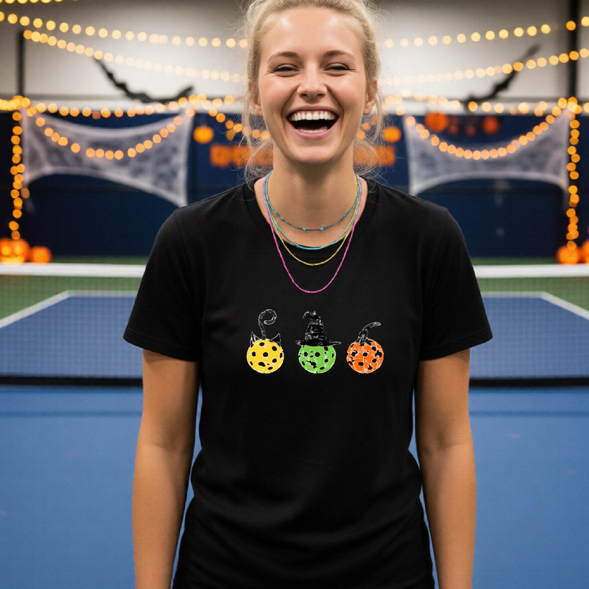 Womens Halloween Pickleball Shirt Funny Pickleball Performance Short-Sleeve T-Shirt Spooky Season Shirt Pickleball Gift