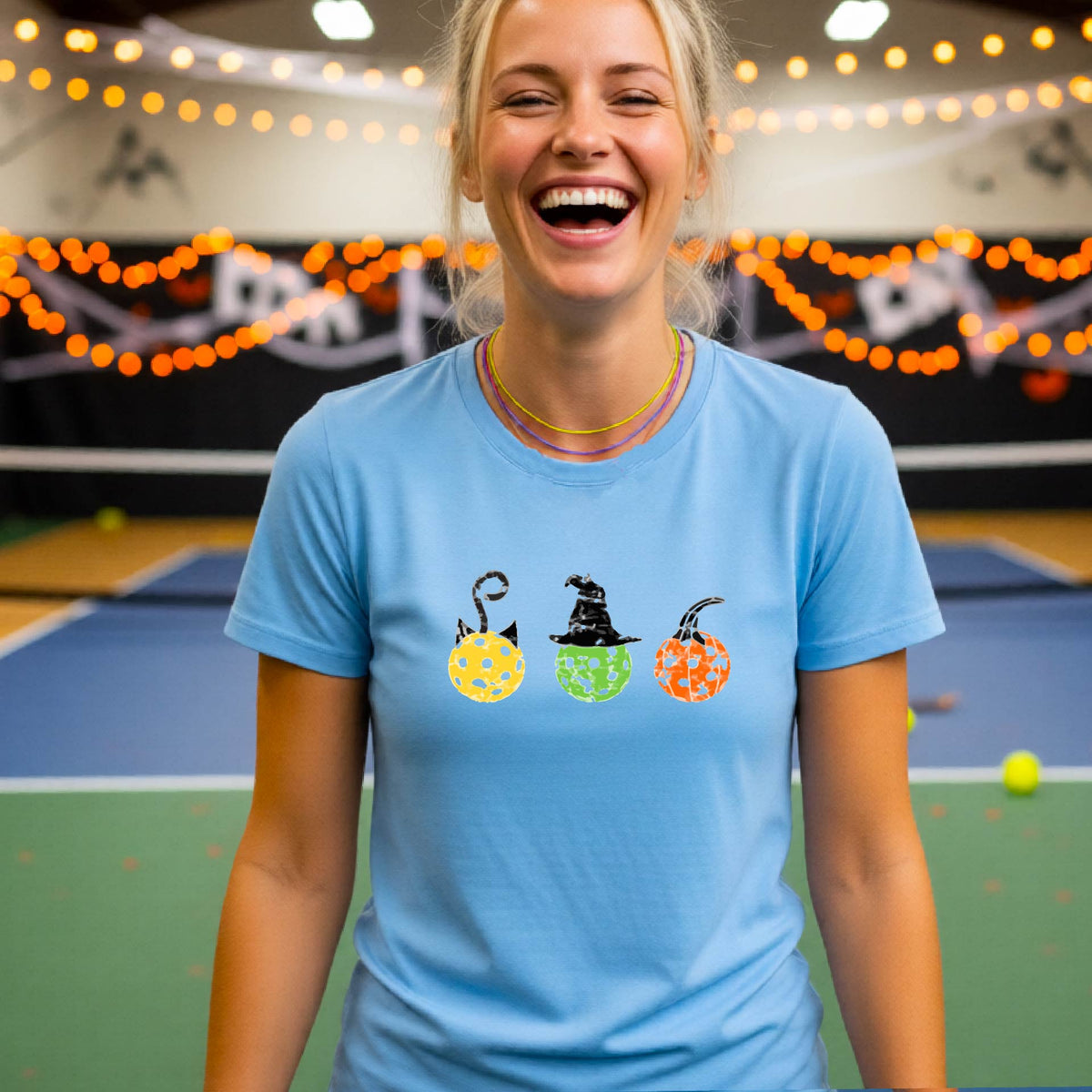 Womens Halloween Pickleball Shirt Funny Pickleball Performance Short-Sleeve T-Shirt Spooky Season Shirt Pickleball Gift