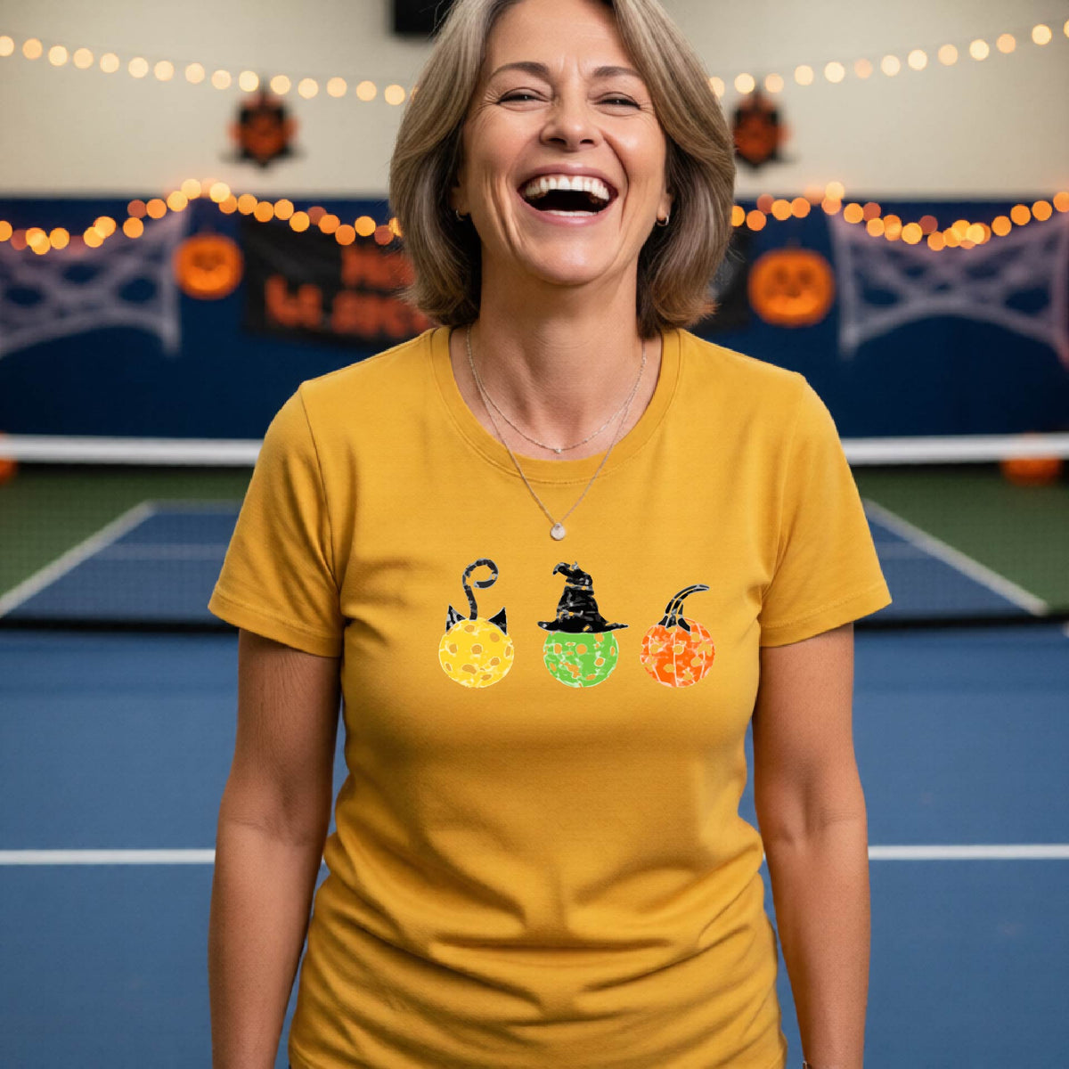 Womens Halloween Pickleball Shirt Funny Pickleball Performance Short-Sleeve T-Shirt Spooky Season Shirt Pickleball Gift