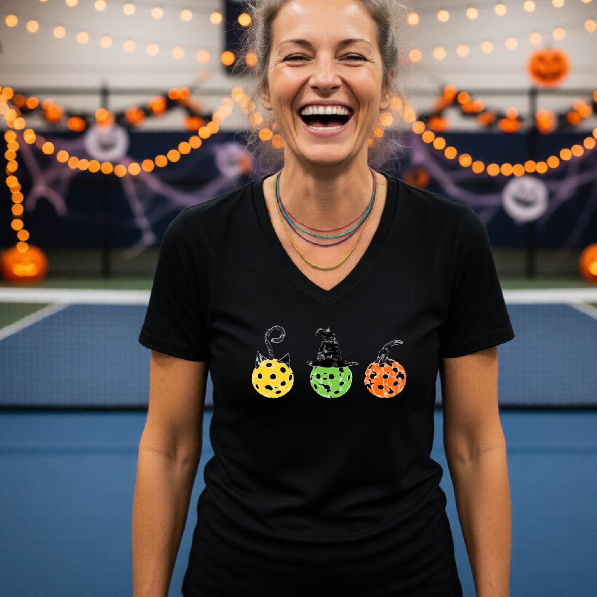 Womens Funny Halloween Pickleball Shirt Spooky Pickleball T-Shirt Halloween Gift for Pickleball Players