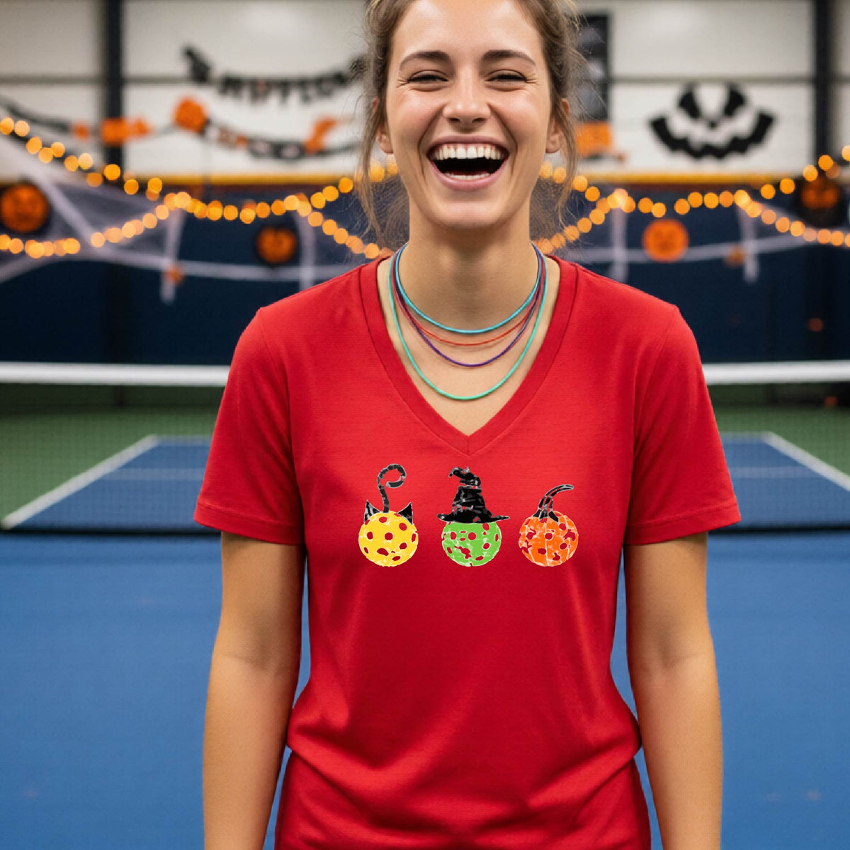 Womens Funny Halloween Pickleball Shirt Spooky Pickleball T-Shirt Halloween Gift for Pickleball Players