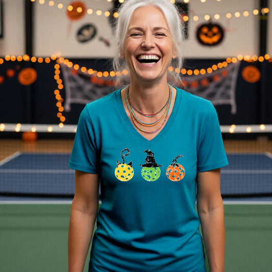 Womens Funny Halloween Pickleball Shirt Spooky Pickleball T-Shirt Halloween Gift for Pickleball Players