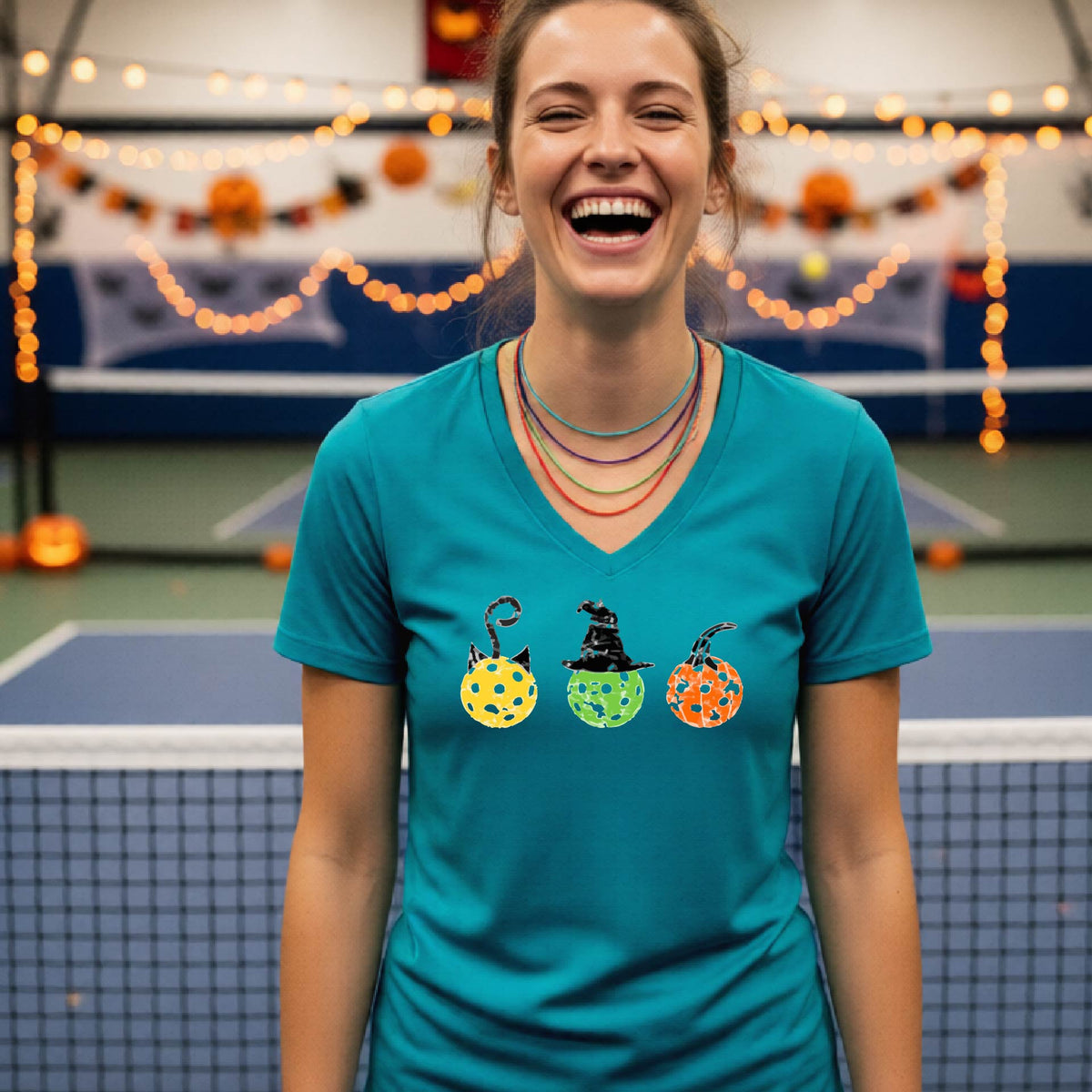 Womens Funny Halloween Pickleball Shirt Spooky Pickleball T-Shirt Halloween Gift for Pickleball Players