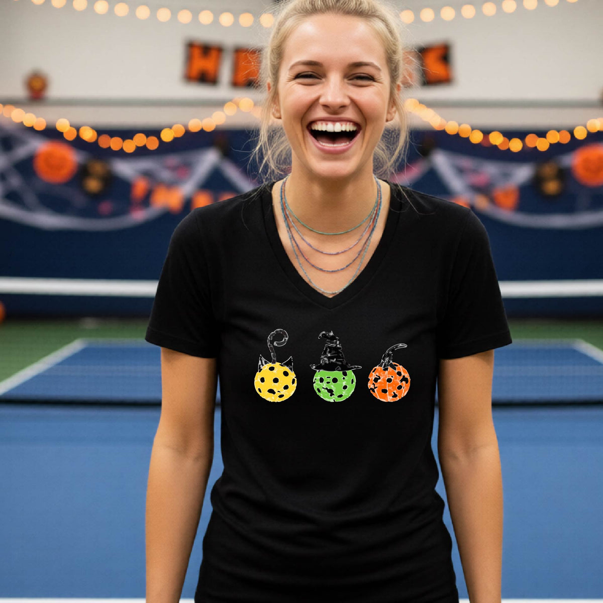 Womens Funny Halloween Pickleball Shirt Spooky Pickleball T-Shirt Halloween Gift for Pickleball Players