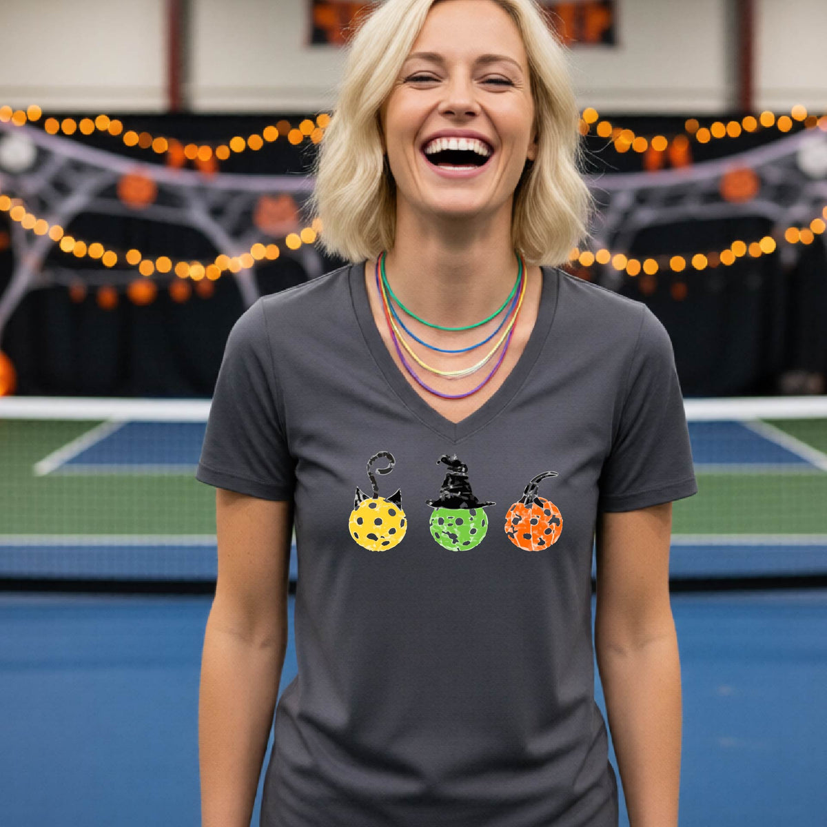 Womens Funny Halloween Pickleball Shirt Spooky Pickleball T-Shirt Halloween Gift for Pickleball Players