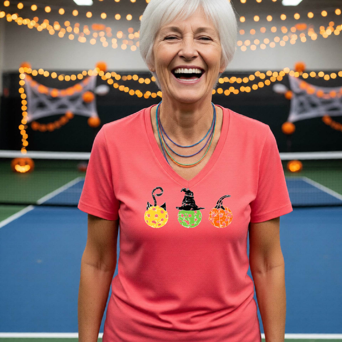 Womens Funny Halloween Pickleball Shirt Spooky Pickleball T-Shirt Halloween Gift for Pickleball Players
