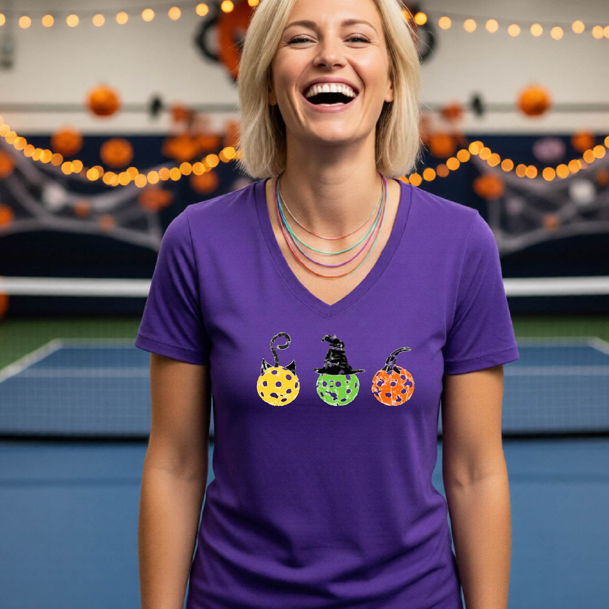 Womens Funny Halloween Pickleball Shirt Spooky Pickleball T-Shirt Halloween Gift for Pickleball Players