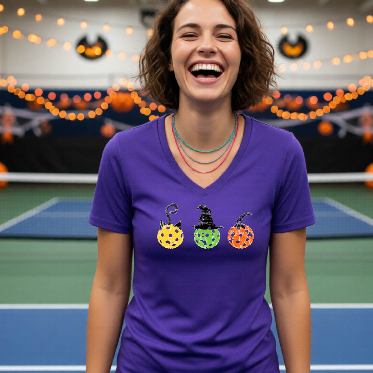 Womens Funny Halloween Pickleball Shirt Spooky Pickleball T-Shirt Halloween Gift for Pickleball Players