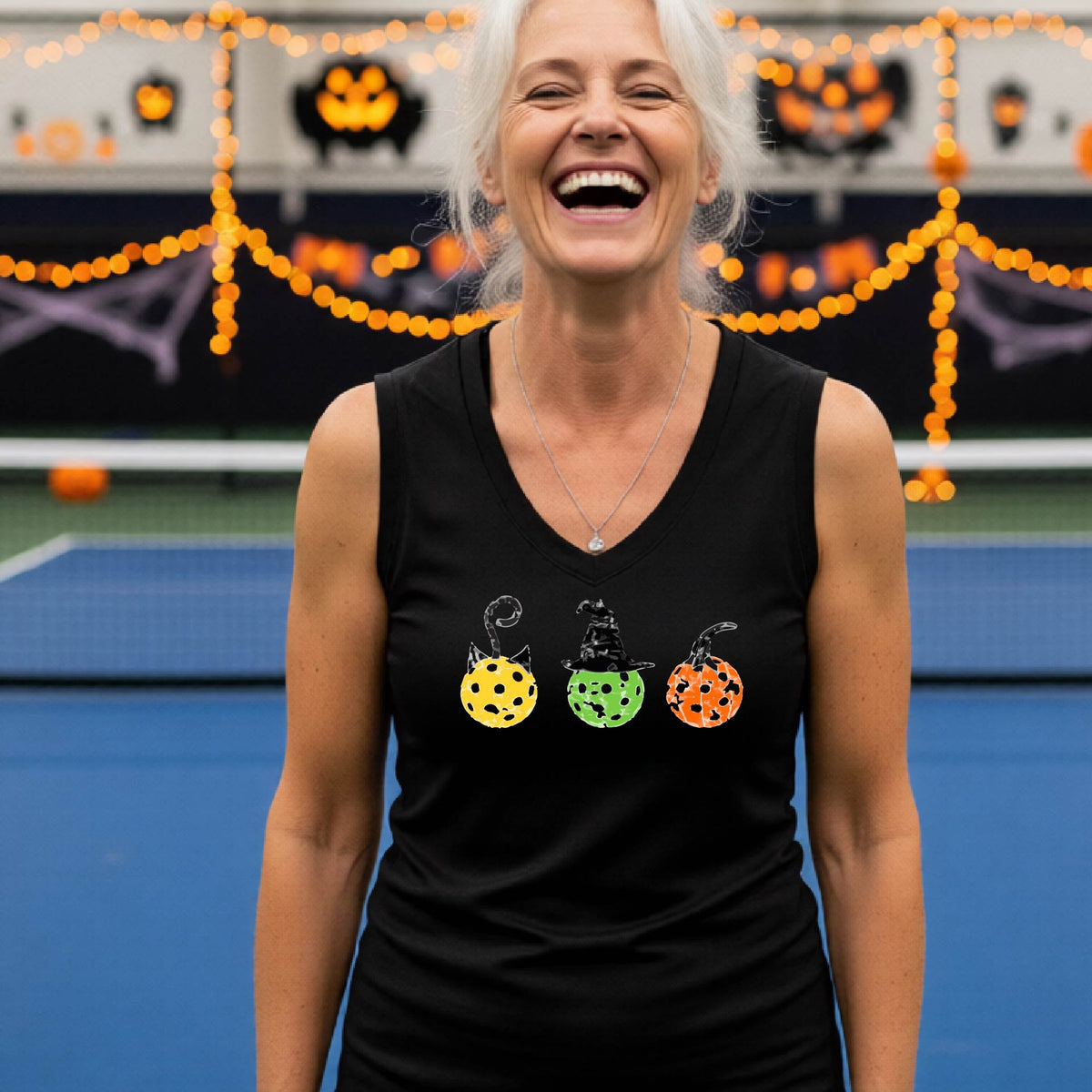 Womens Halloween Pickleball Shirt Funny Pickleball Performance Sleeveless T-Shirt Spooky Season Shirt Pickleball Gift