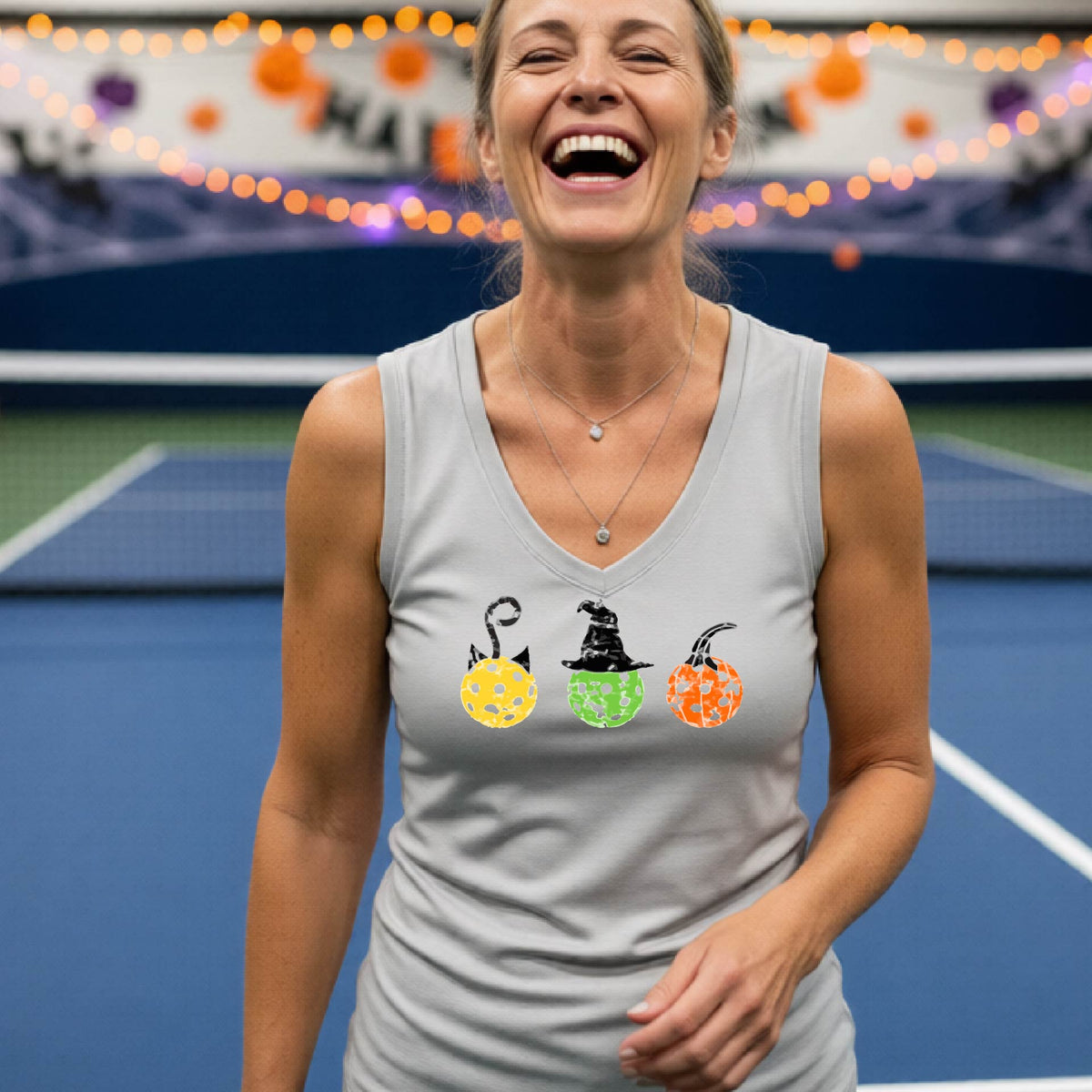 Womens Halloween Pickleball Shirt Funny Pickleball Performance Sleeveless T-Shirt Spooky Season Shirt Pickleball Gift