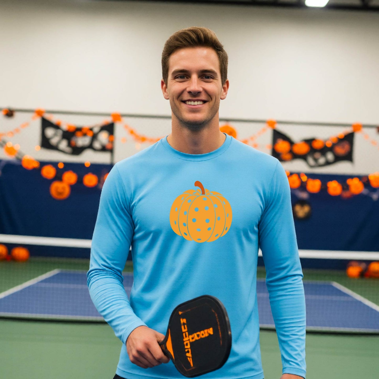Halloween Shirt for Mens Pickleball Players Funny Long-Sleeve Pickleball T-Shirt Spooky Season Moisture-Wicking