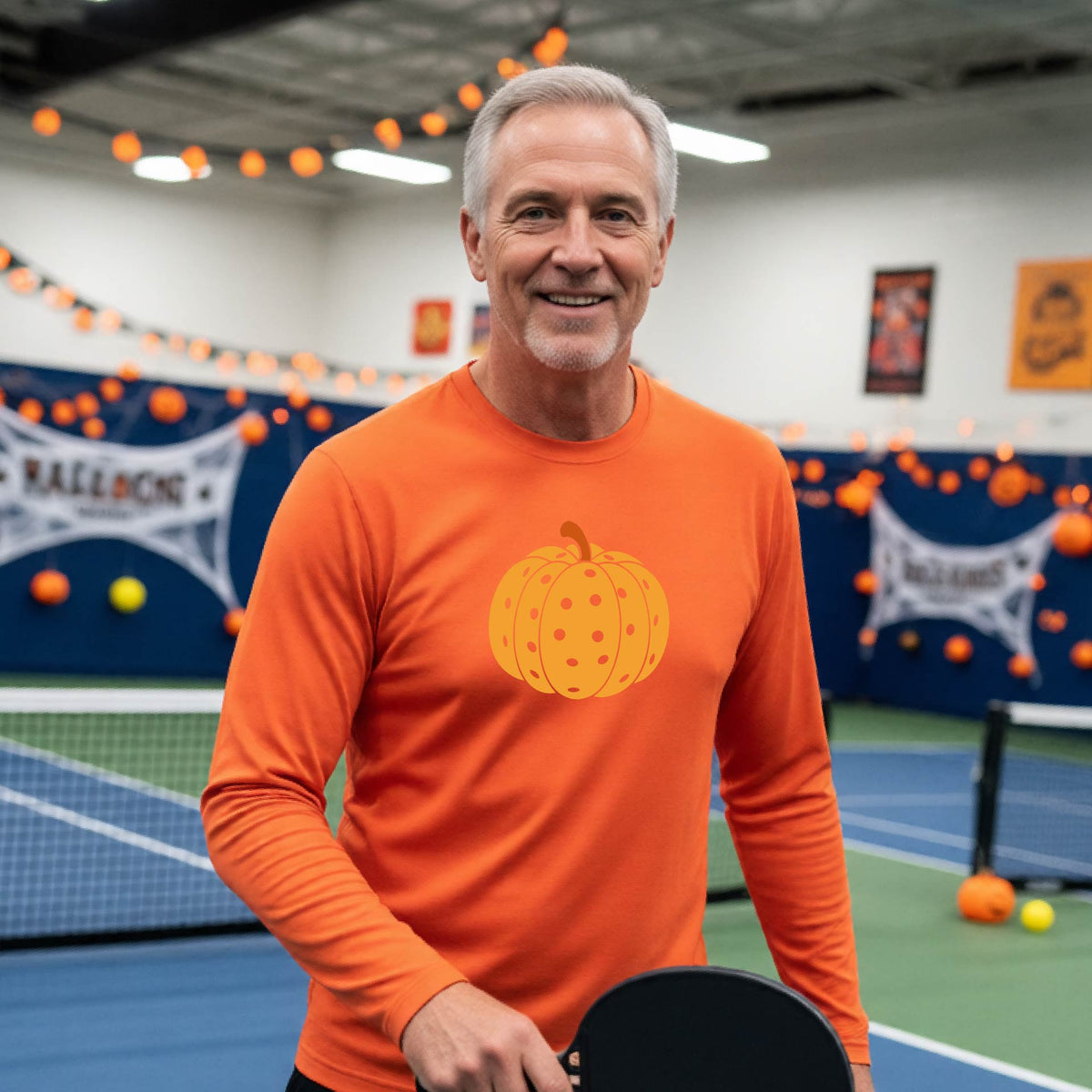 Halloween Shirt for Mens Pickleball Players Funny Long-Sleeve Pickleball T-Shirt Spooky Season Moisture-Wicking
