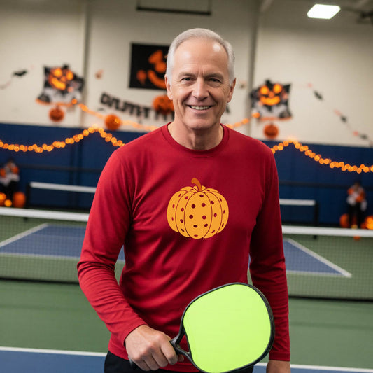 Halloween Shirt for Mens Pickleball Players Funny Long-Sleeve Pickleball T-Shirt Spooky Season Moisture-Wicking