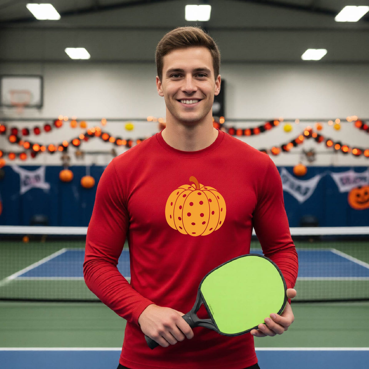 Halloween Shirt for Mens Pickleball Players Funny Long-Sleeve Pickleball T-Shirt Spooky Season Moisture-Wicking