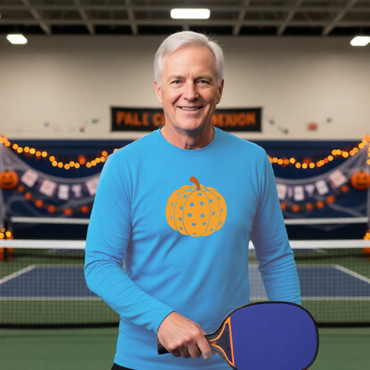 Halloween Shirt for Mens Pickleball Players Funny Long-Sleeve Pickleball T-Shirt Spooky Season Moisture-Wicking