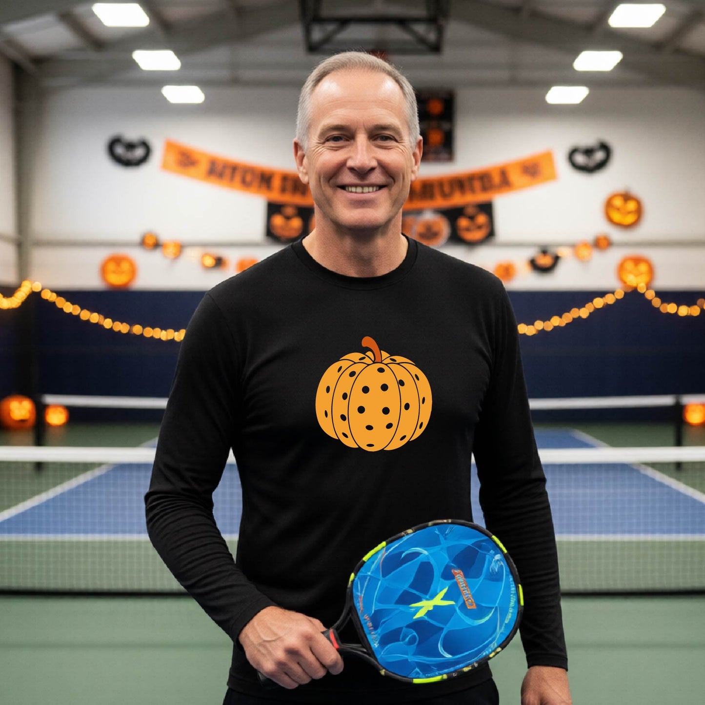Halloween Shirt for Mens Pickleball Players Funny Long-Sleeve Pickleball T-Shirt Spooky Season Moisture-Wicking