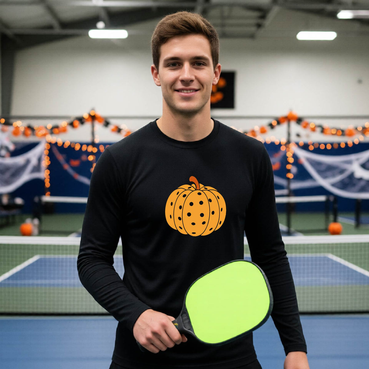 Halloween Shirt for Mens Pickleball Players Funny Long-Sleeve Pickleball T-Shirt Spooky Season Moisture-Wicking