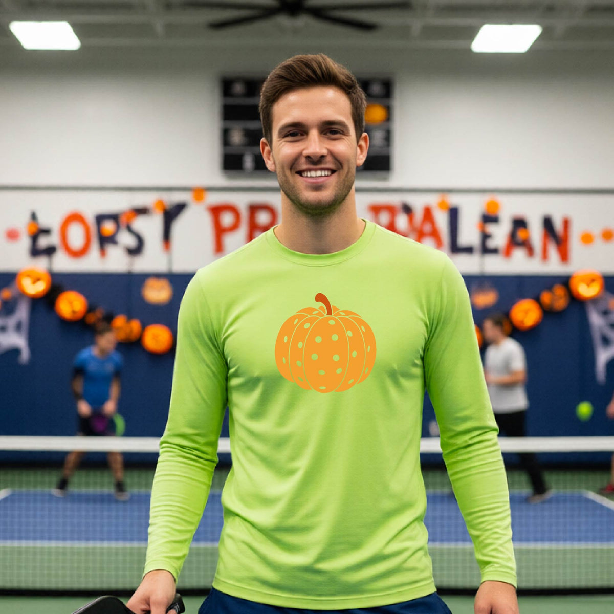 Halloween Shirt for Mens Pickleball Players Funny Long-Sleeve Pickleball T-Shirt Spooky Season Moisture-Wicking