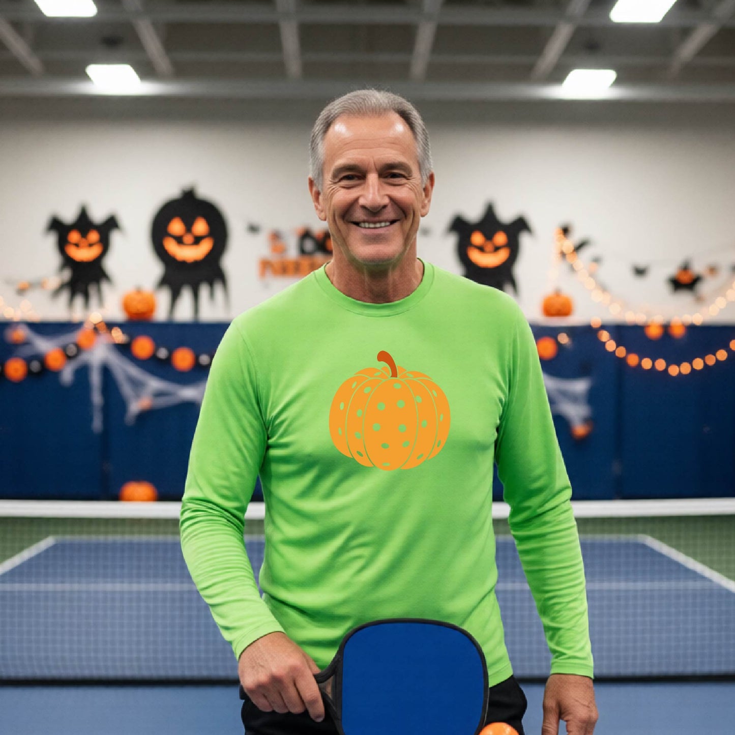 Halloween Shirt for Mens Pickleball Players Funny Long-Sleeve Pickleball T-Shirt Spooky Season Moisture-Wicking