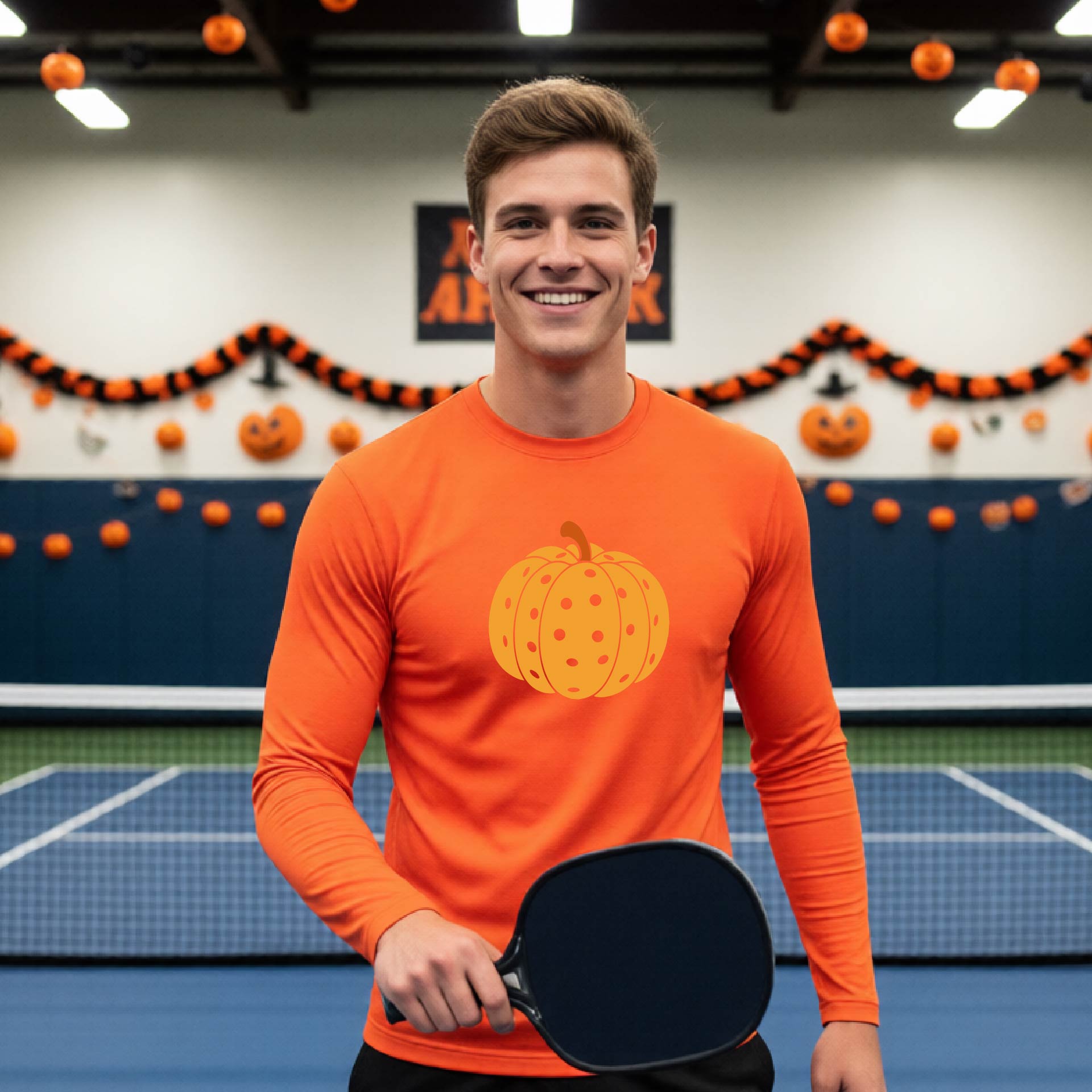 Halloween Shirt for Mens Pickleball Players Funny Long-Sleeve Pickleball T-Shirt Spooky Season Moisture-Wicking