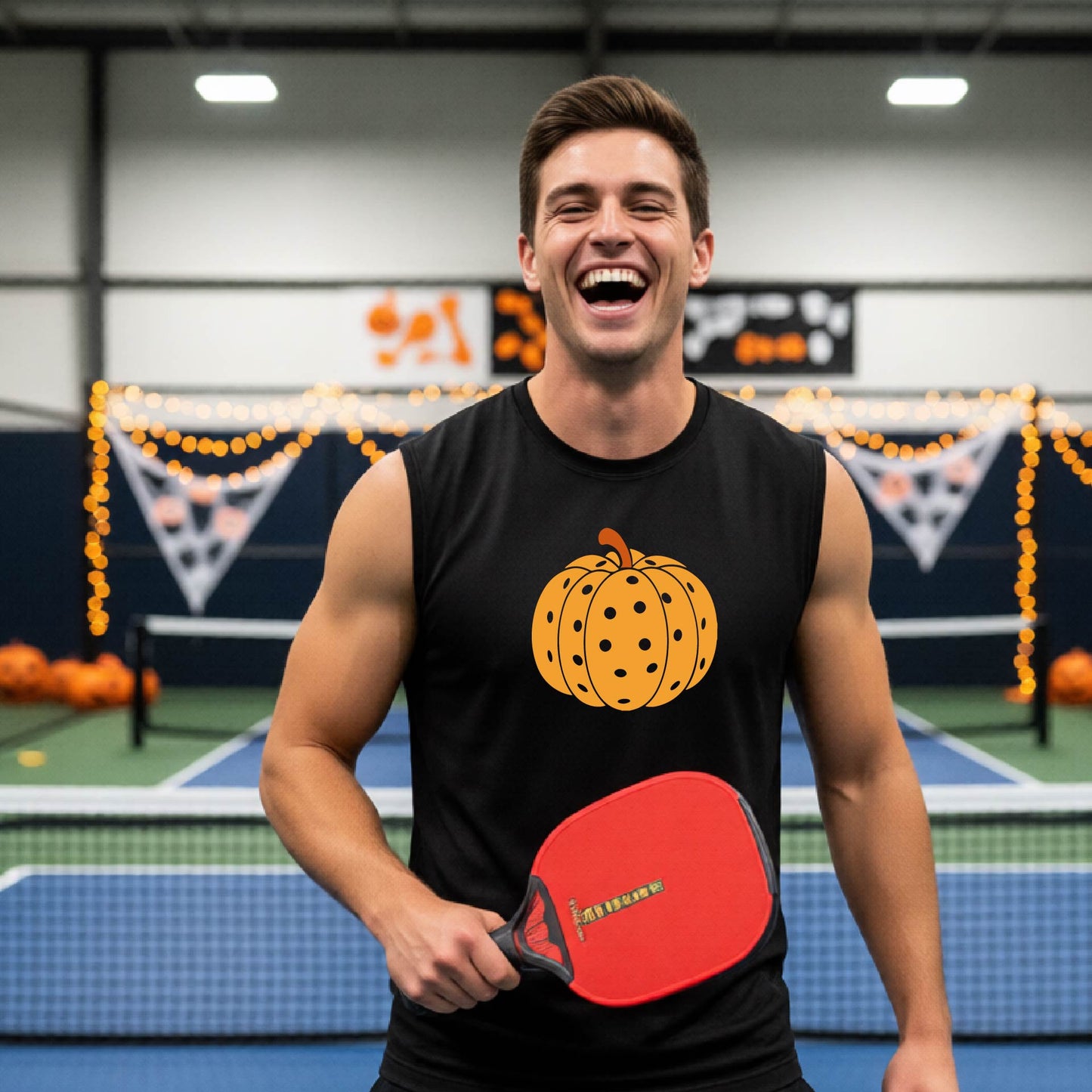 Mens Halloween Pickleball Shirt Funny Pickleball Performance Sleeveless T-Shirt Spooky Season Shirt Pickleball Gift