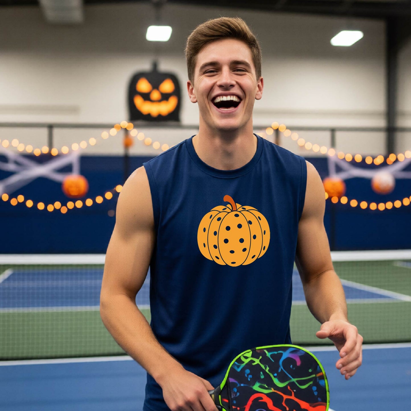 Mens Halloween Pickleball Shirt Funny Pickleball Performance Sleeveless T-Shirt Spooky Season Shirt Pickleball Gift