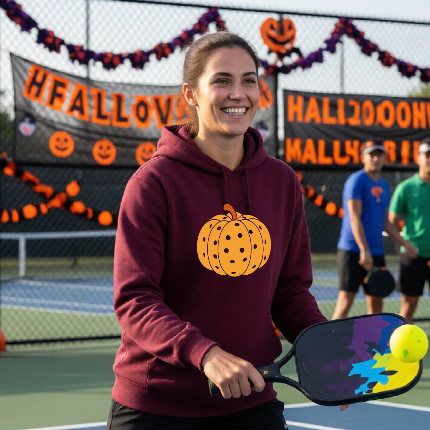 Halloween Unisex Pickleball Hoodie Funny Spooky Season Sweatshirt Pickleball Pullover Apparel