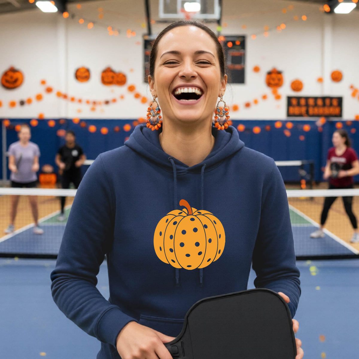 Womens Halloween Pickleball Hoodie Spooky Season Sweatshirt Pickleball Clothing Pullover