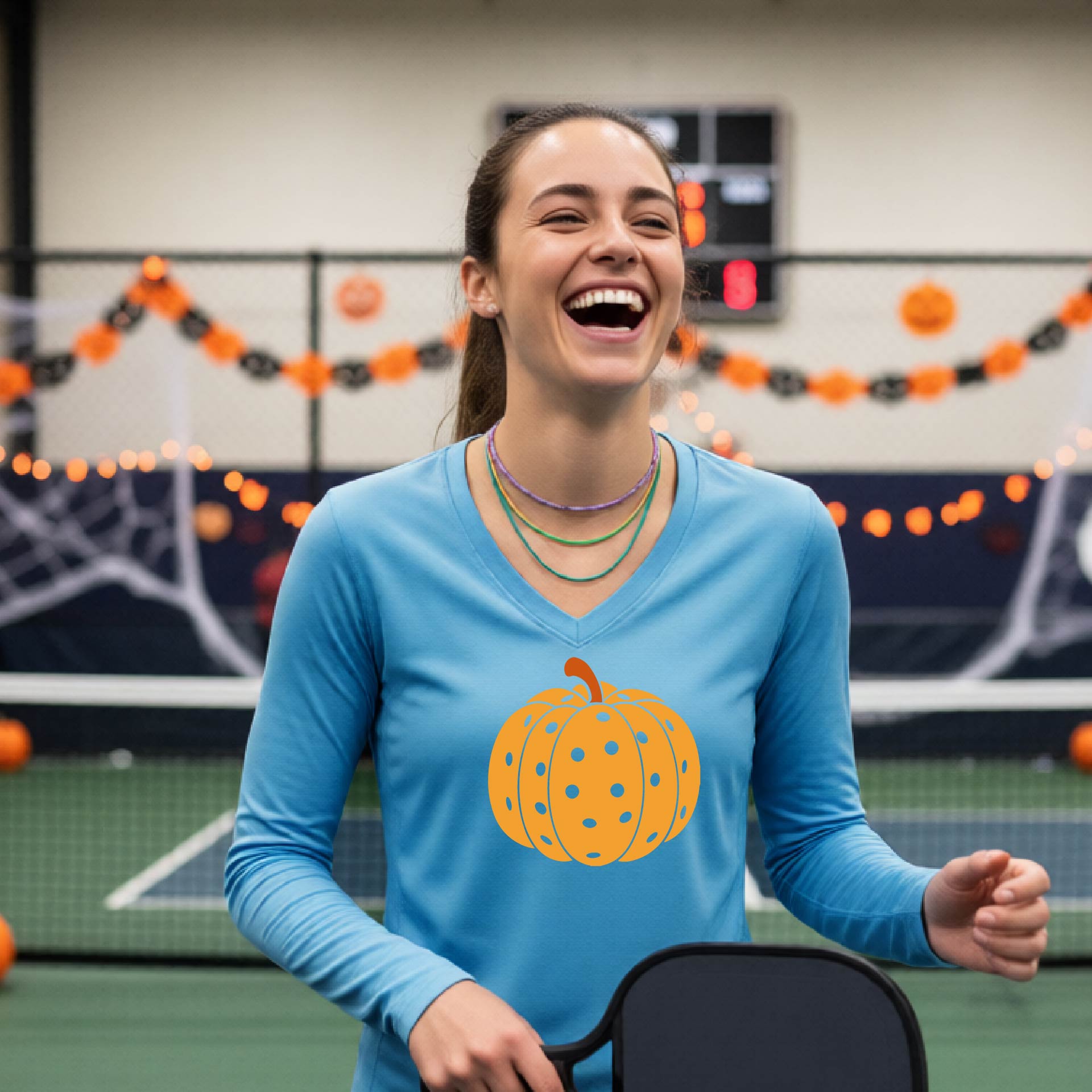Womens Halloween Pickleball Shirt Funny Pickleball Performance Long-Sleeve T-Shirt Spooky Season Shirt Pickleball Gift