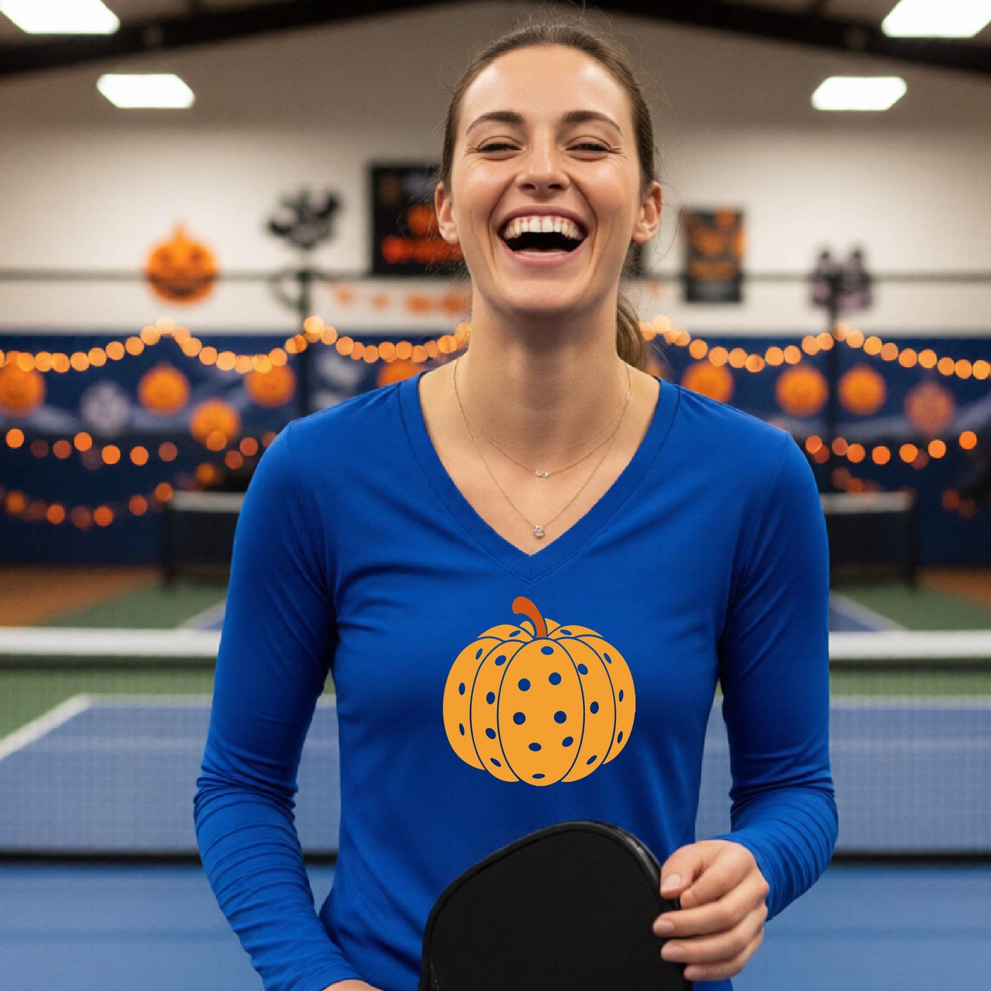 Womens Halloween Pickleball Shirt Funny Pickleball Performance Long-Sleeve T-Shirt Spooky Season Shirt Pickleball Gift
