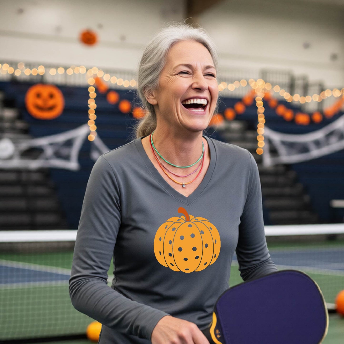 Womens Halloween Pickleball Shirt Funny Pickleball Performance Long-Sleeve T-Shirt Spooky Season Shirt Pickleball Gift