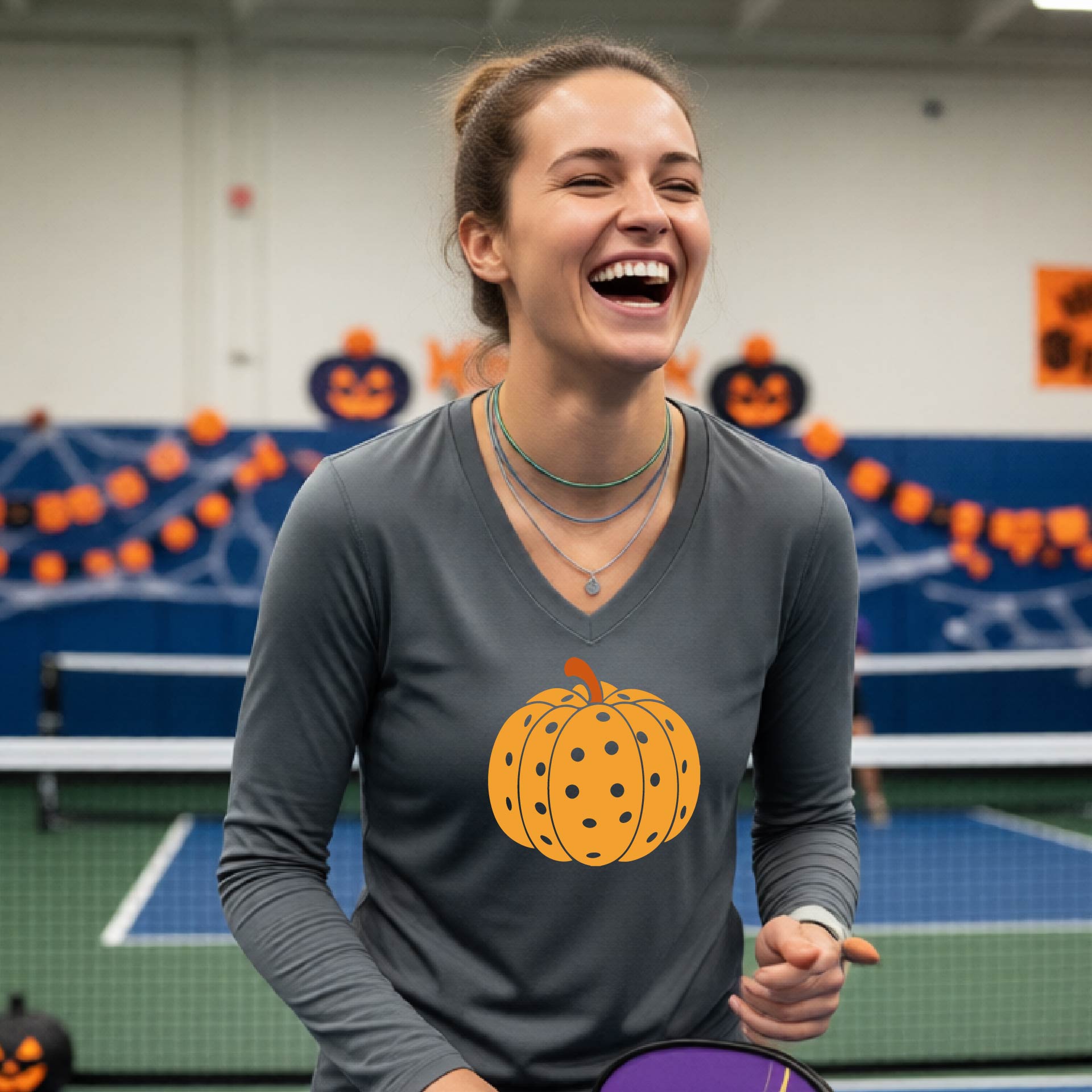 Womens Halloween Pickleball Shirt Funny Pickleball Performance Long-Sleeve T-Shirt Spooky Season Shirt Pickleball Gift