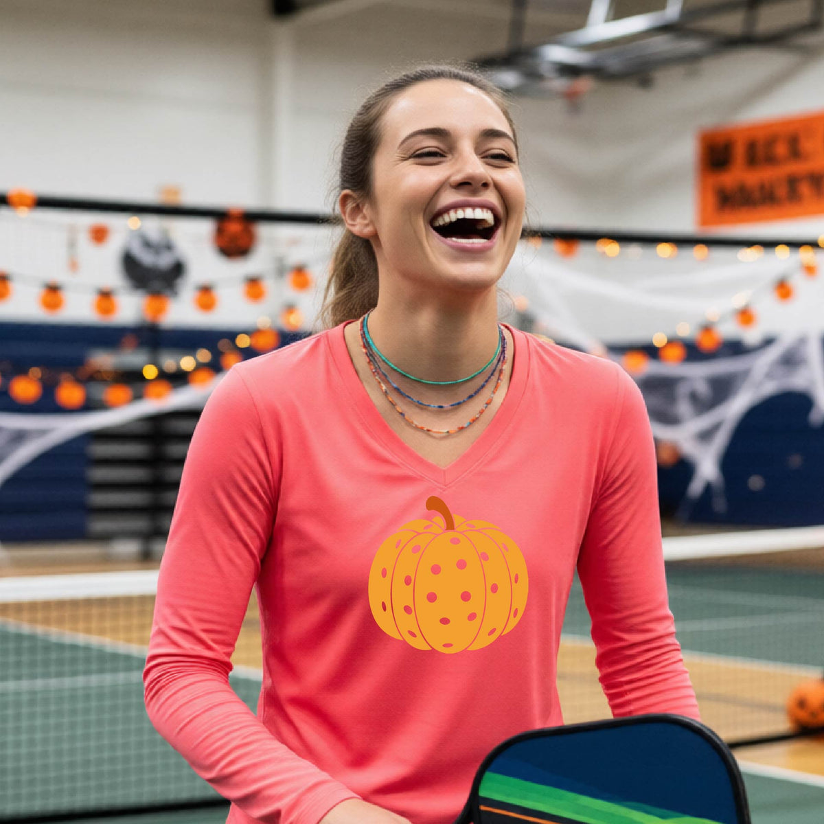 Womens Halloween Pickleball Shirt Funny Pickleball Performance Long-Sleeve T-Shirt Spooky Season Shirt Pickleball Gift