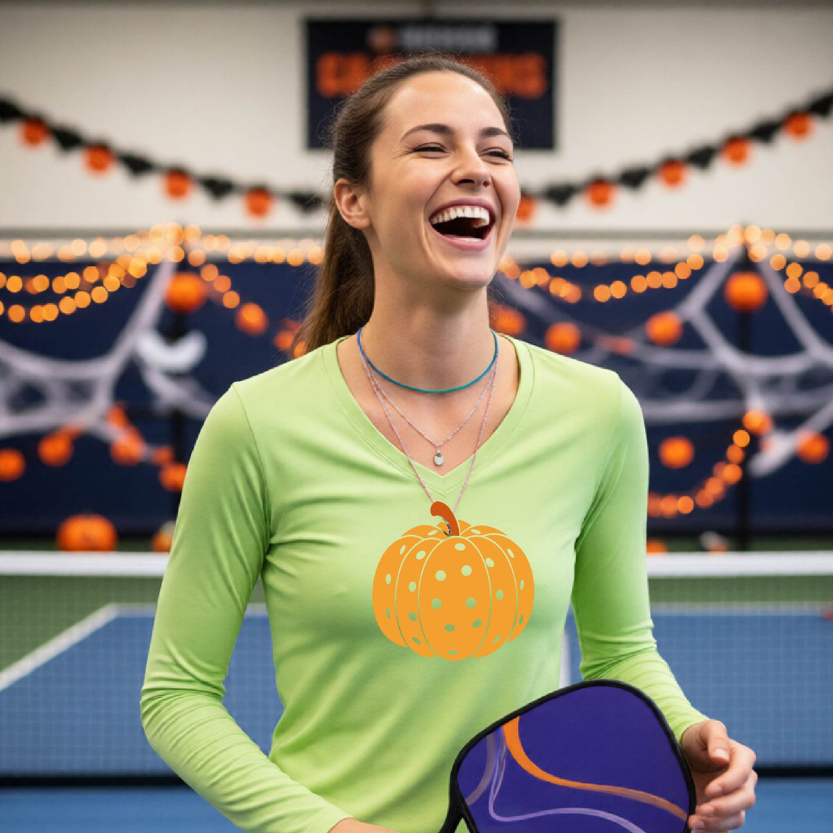Womens Halloween Pickleball Shirt Funny Pickleball Performance Long-Sleeve T-Shirt Spooky Season Shirt Pickleball Gift