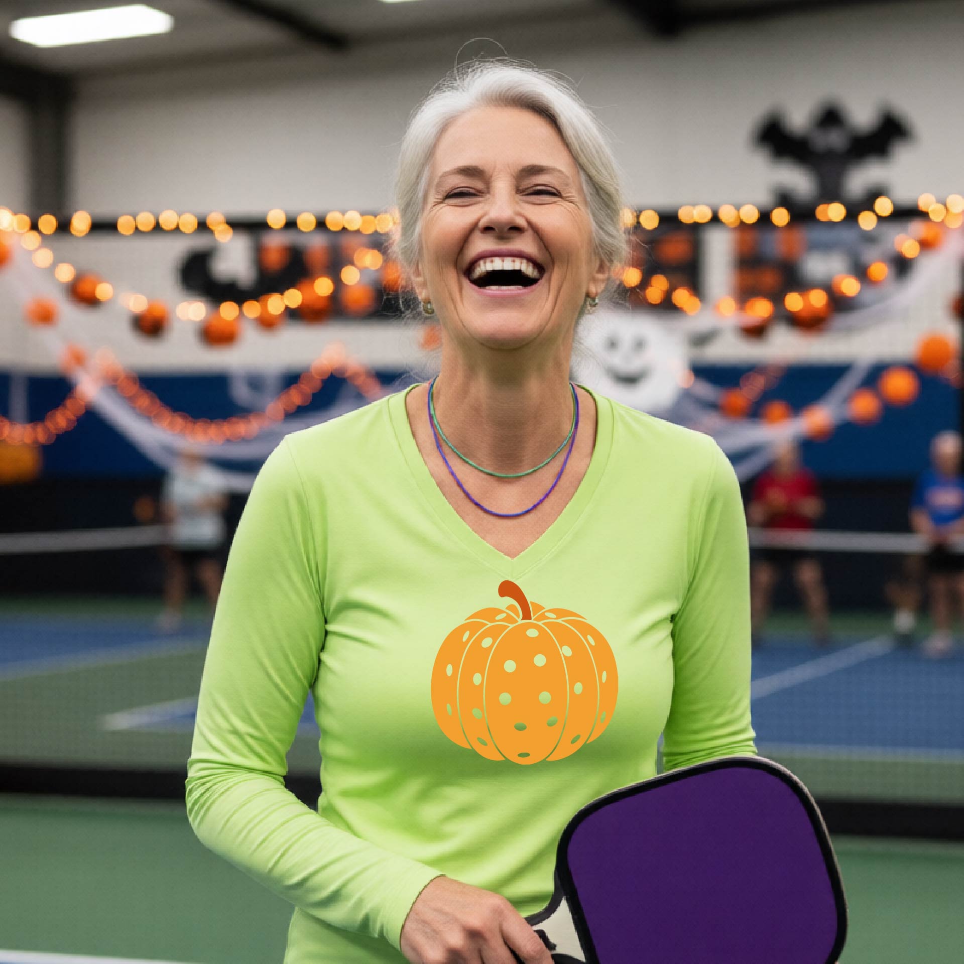 Womens Halloween Pickleball Shirt Funny Pickleball Performance Long-Sleeve T-Shirt Spooky Season Shirt Pickleball Gift