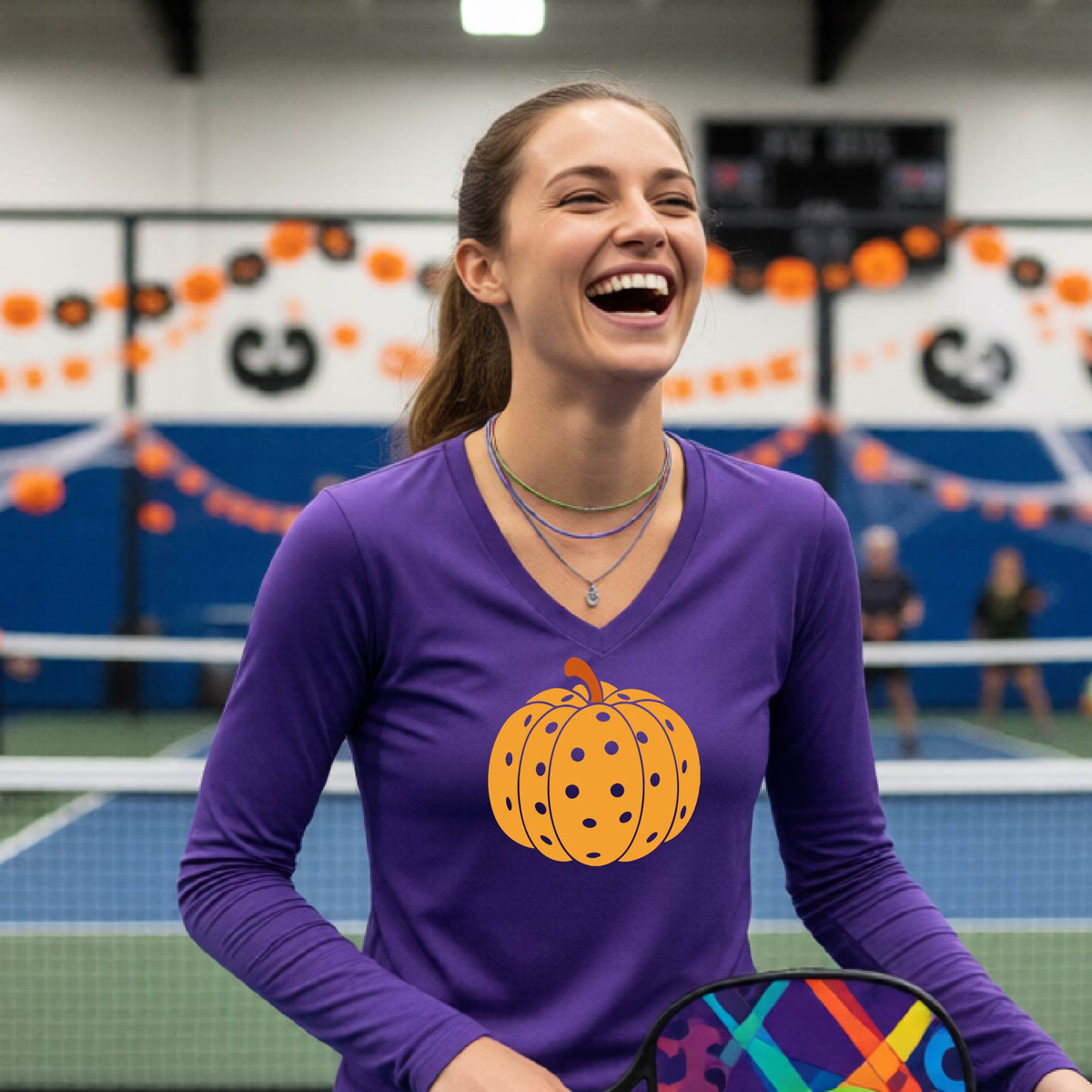 Womens Halloween Pickleball Shirt Funny Pickleball Performance Long-Sleeve T-Shirt Spooky Season Shirt Pickleball Gift