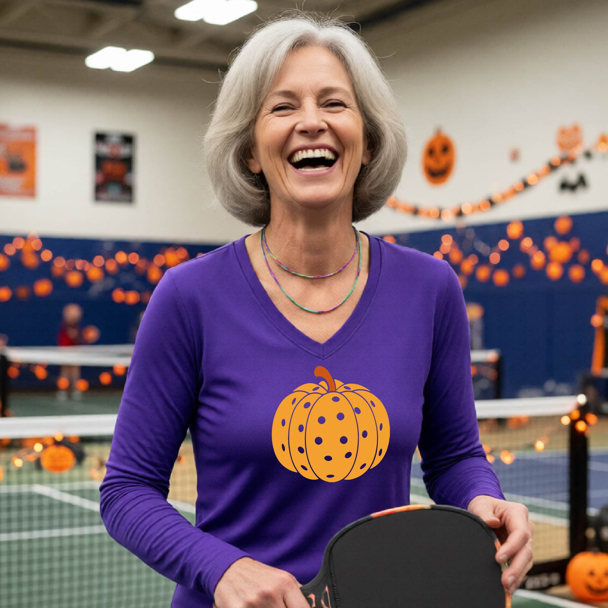 Womens Halloween Pickleball Shirt Funny Pickleball Performance Long-Sleeve T-Shirt Spooky Season Shirt Pickleball Gift