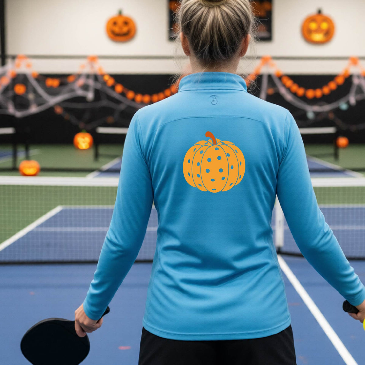 Pickleball Womens Halloween Quarter-Zip Shirt Funny Moisture-Wicking T-Shirt Spooky Season Pickleball Apparel Gift