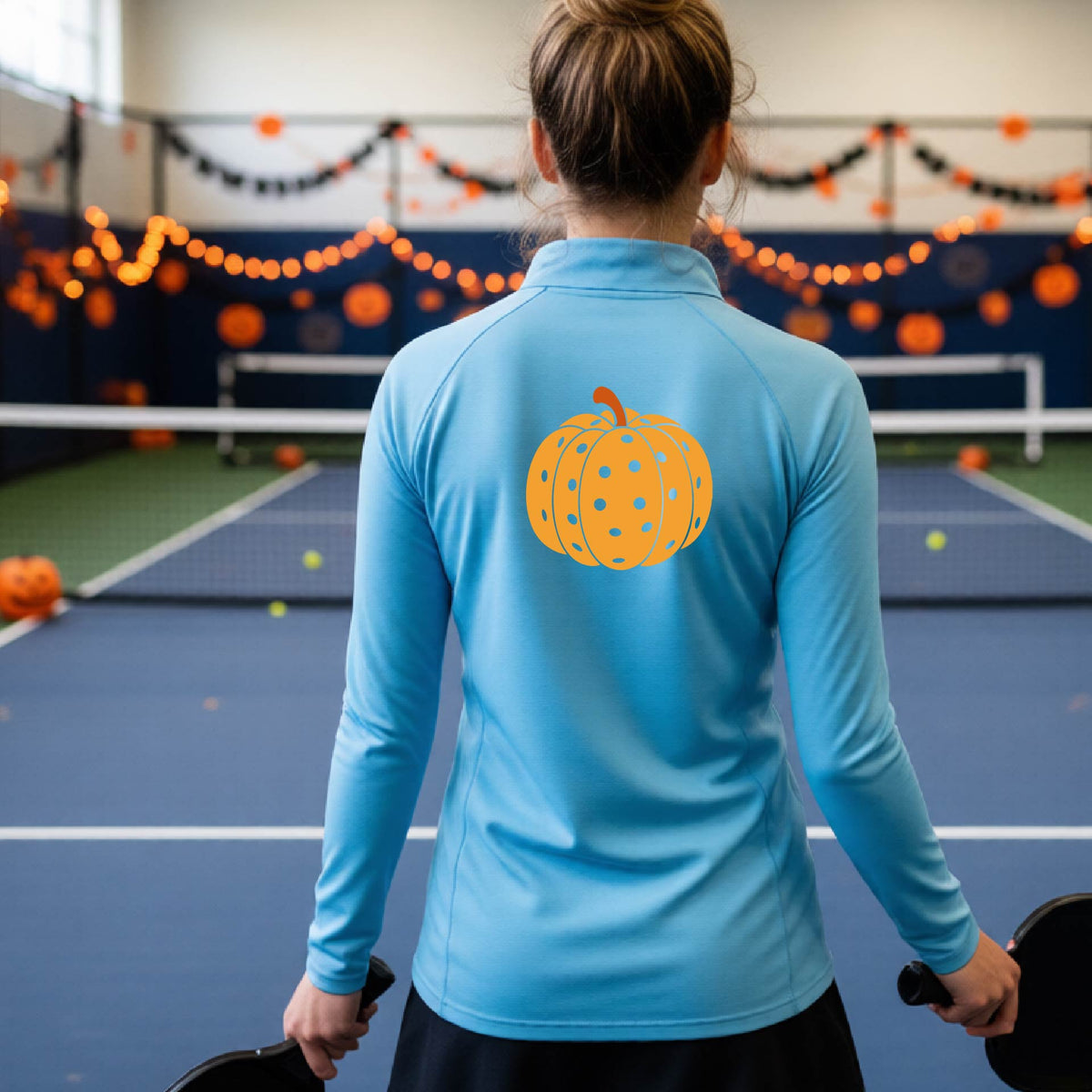 Pickleball Womens Halloween Quarter-Zip Shirt Funny Moisture-Wicking T-Shirt Spooky Season Pickleball Apparel Gift