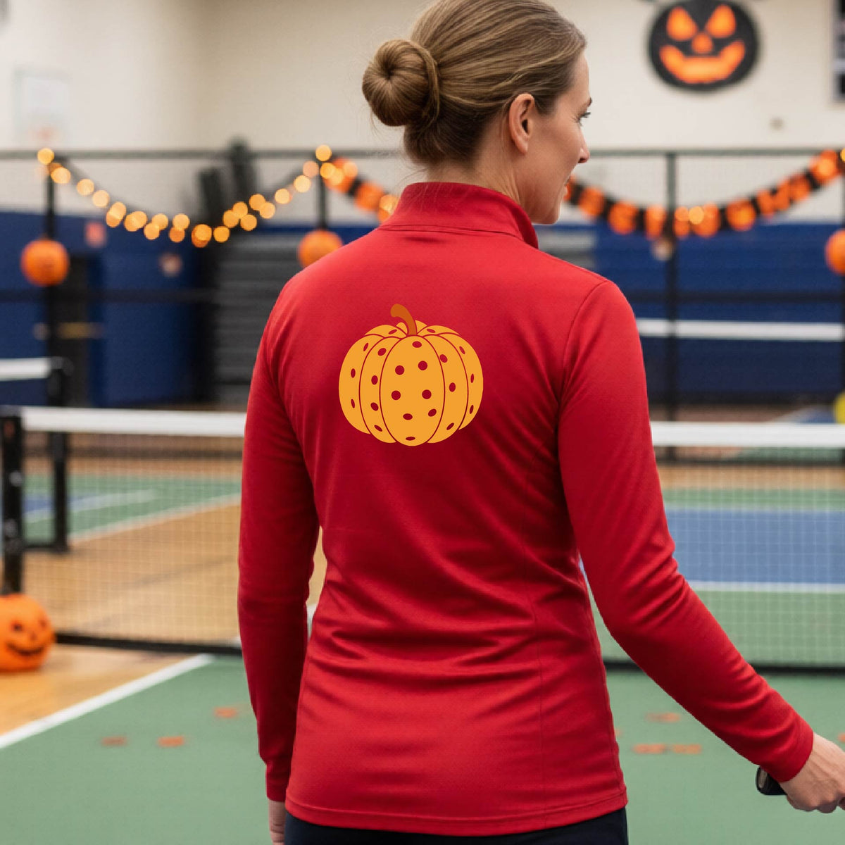 Pickleball Womens Halloween Quarter-Zip Shirt Funny Moisture-Wicking T-Shirt Spooky Season Pickleball Apparel Gift