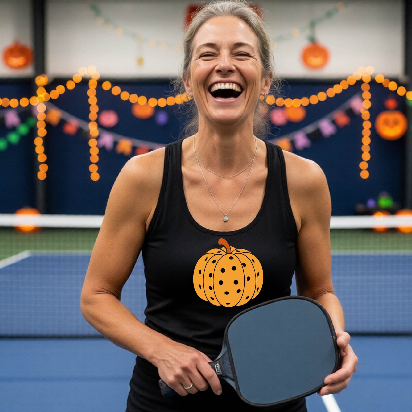 Halloween Shirt for Womens Pickleball Players Funny Pickleball Racerback Tank Top Spooky Season Moisture-Wicking