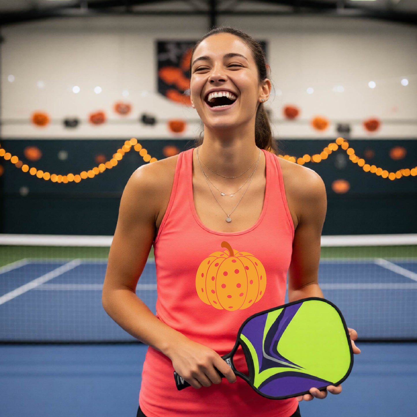 Halloween Shirt for Womens Pickleball Players Funny Pickleball Racerback Tank Top Spooky Season Moisture-Wicking