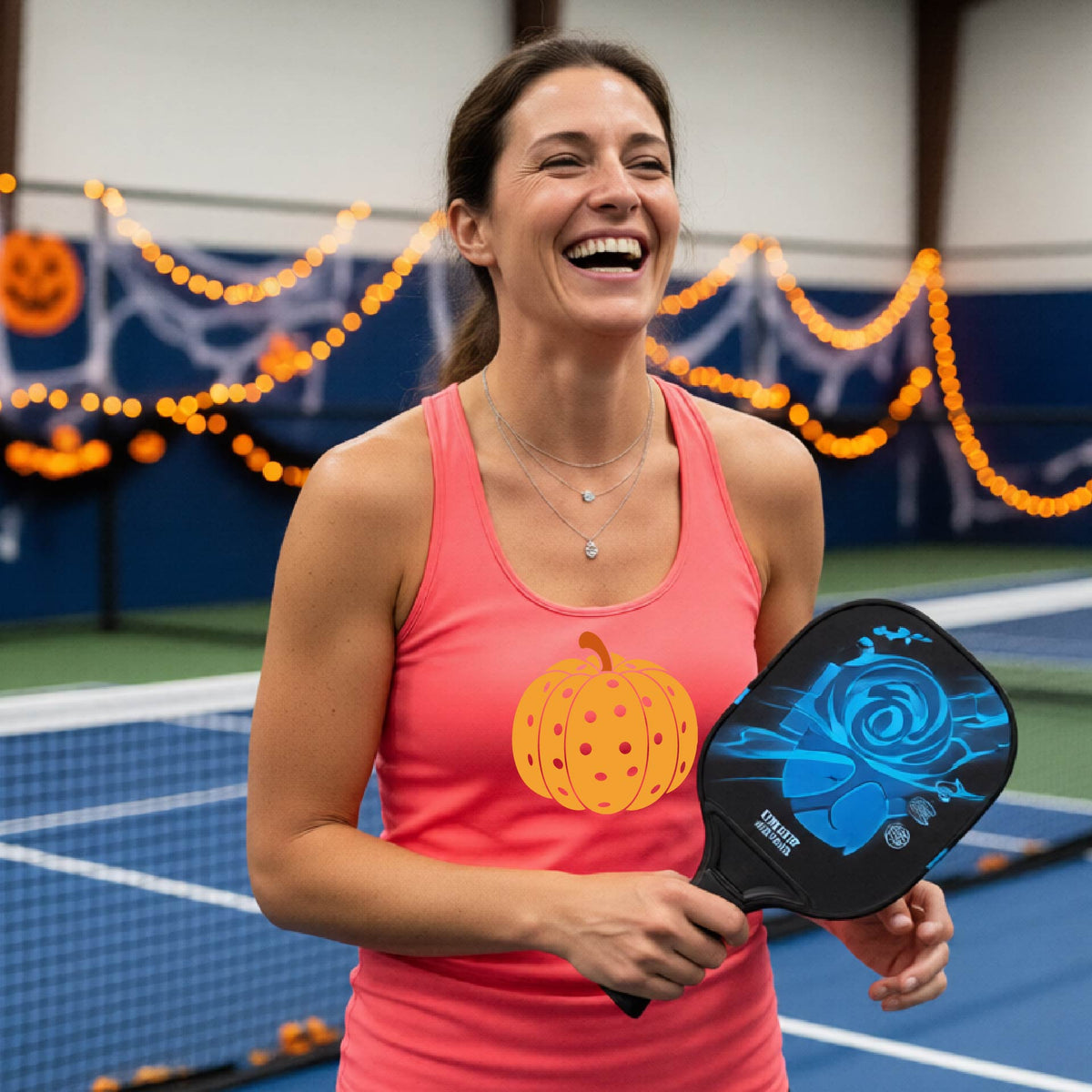 Halloween Shirt for Womens Pickleball Players Funny Pickleball Racerback Tank Top Spooky Season Moisture-Wicking