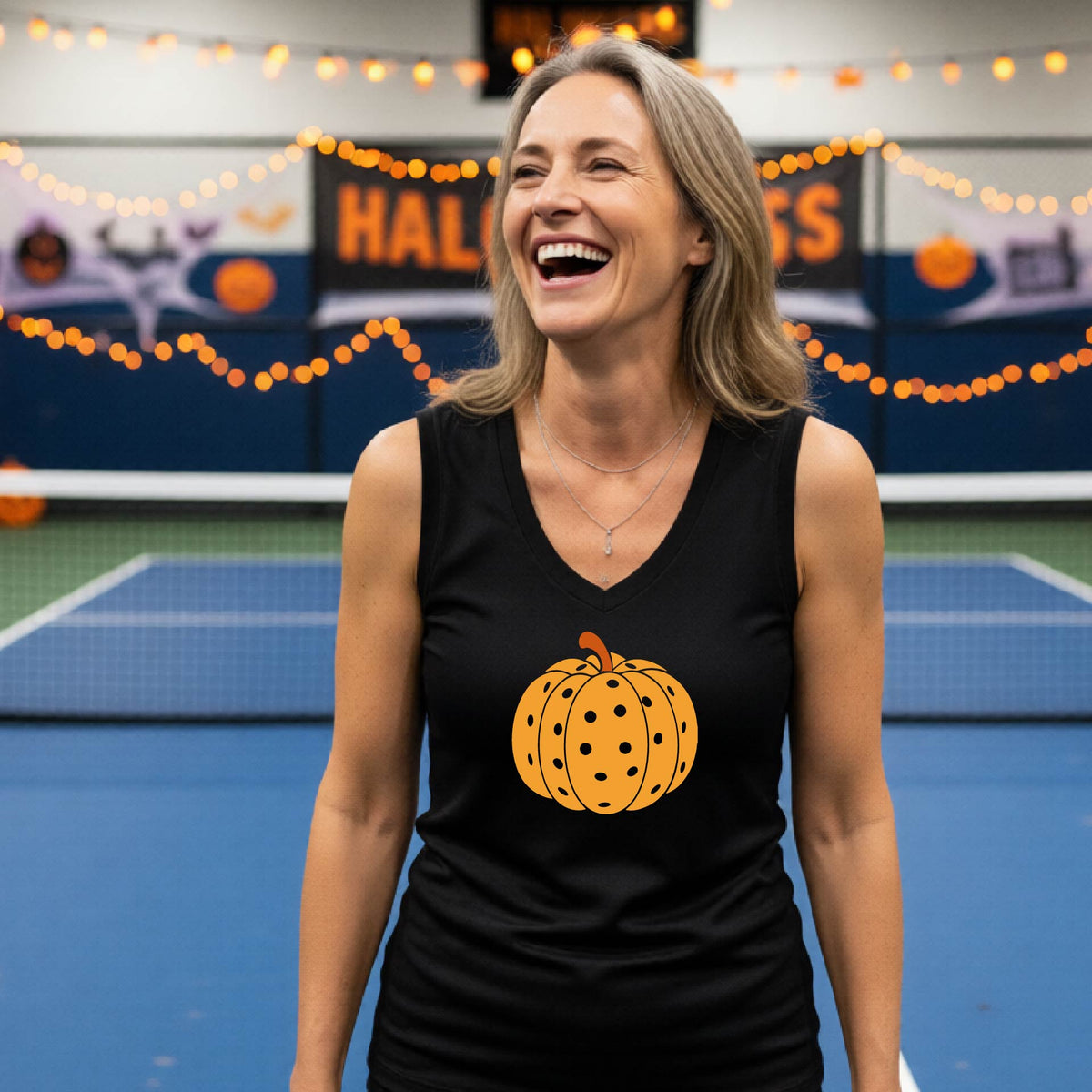 Halloween Womens Pickleball T-Shirt Funny Spooky Season Sleeveless Shirt Pickleball Performance Gift Halloween Apparel