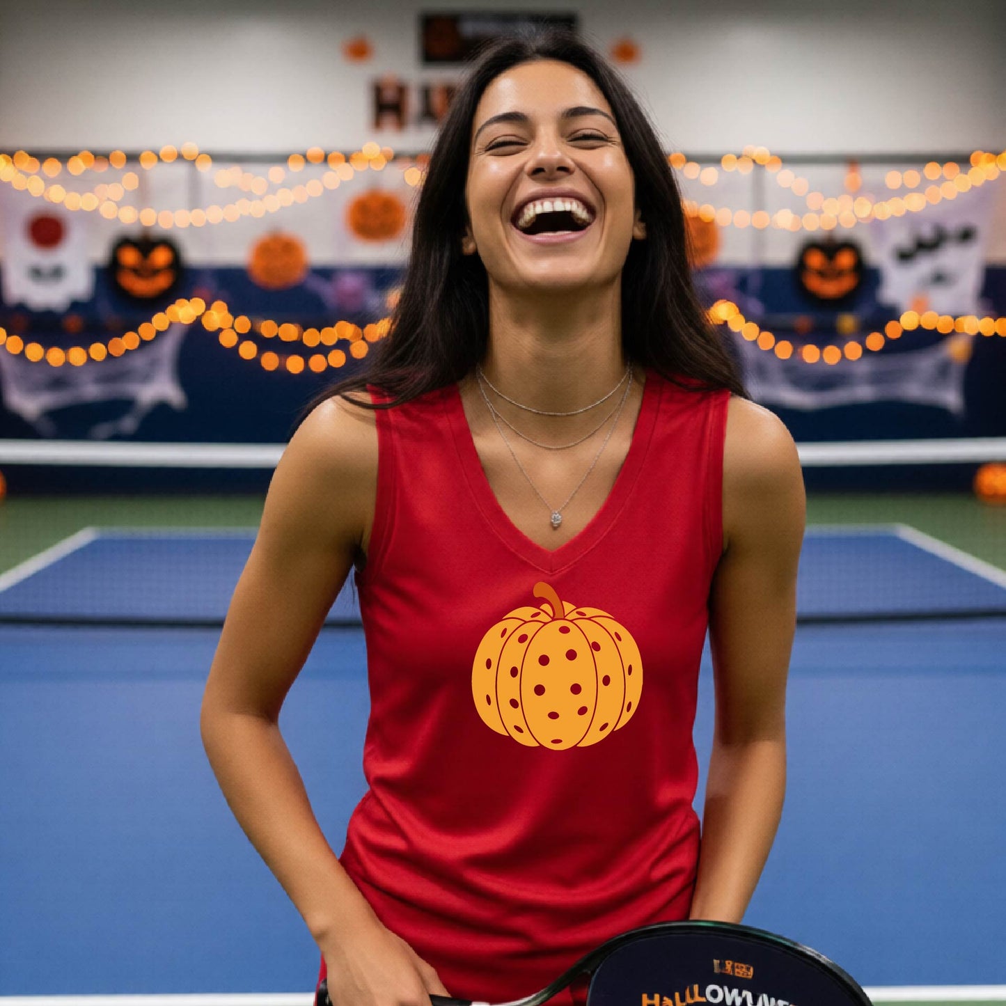 Halloween Womens Pickleball T-Shirt Funny Spooky Season Sleeveless Shirt Pickleball Performance Gift Halloween Apparel