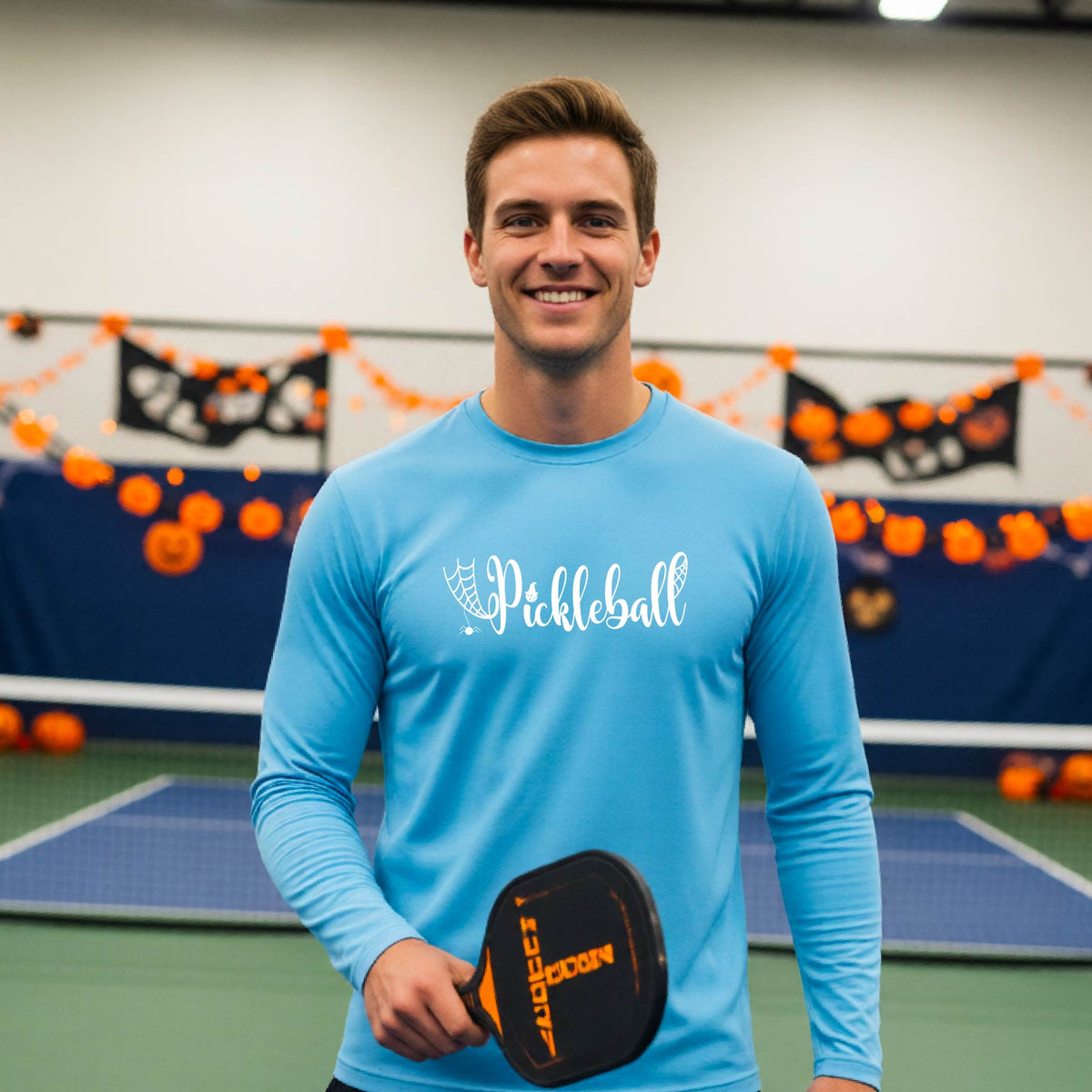 Mens Halloween Pickleball Shirt Funny Pickleball Performance Long-Sleeve T-Shirt Spooky Season Shirt Pickleball Gift